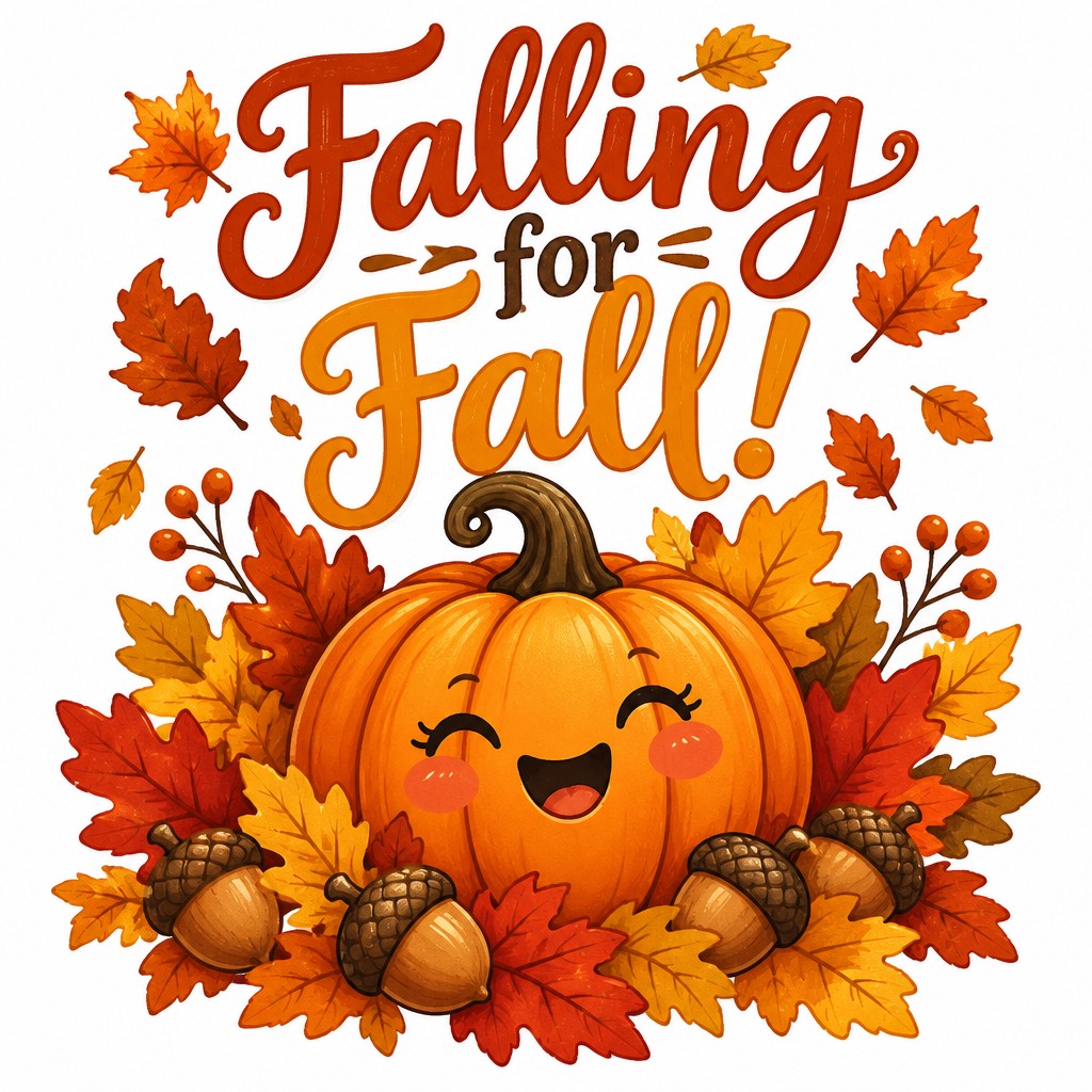 Create a professional graphic design.
Design Brief: Create a whimsical fall-themed tee design featuring a smiling pumpkin surrounded by colorful autumn leaves and acorns. Incorporate playful typography that says "Falling for Fall!" in a warm, inviting font. Use a palette of oranges, yellows, and browns to evoke cozy, nostalgic vibes perfect for the season.
Create a professional, high-quality design that is ready for use. Ensure the design is visually appealing, well-balanced, and appropriate for the intended purpose.