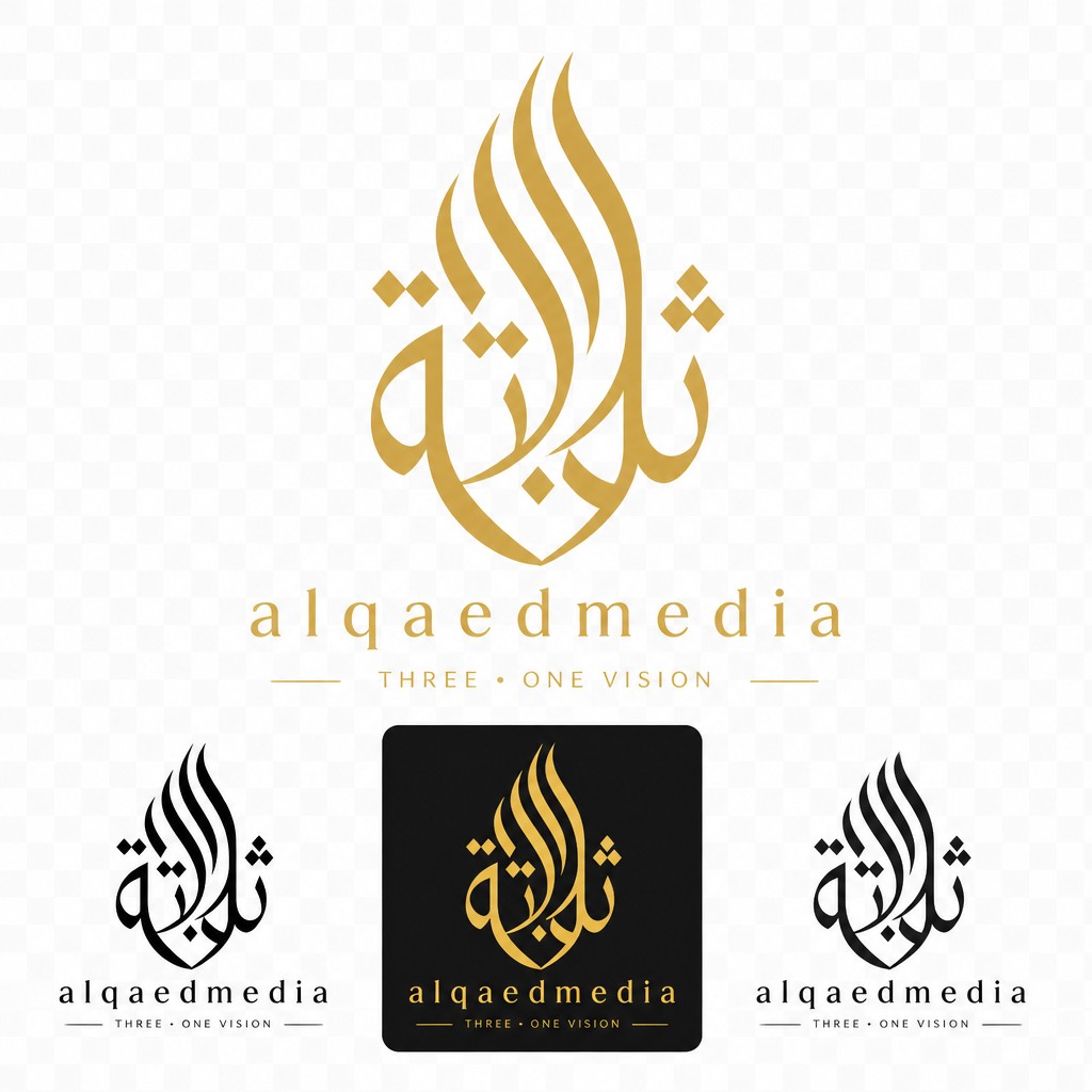 Design a completely original, premium luxury brand logo for the brand:
Arabic Name: القائد مدیا
English Name: alqaedmedia
Brand Concept:
“القائد مدیا” means “Three”. The brand was founded by three individuals united by one vision. The logo should subtly communicate the ideas of THREE, UNITY, BALANCE, TRUST, ELEGANCE and PURPOSE.
Create a sophisticated Arabic calligraphy-based monogram emblem inspired by the visual elegance, flowing curves and refined minimalism of high-end Arabic luxury logos, but DO NOT copy or imitate any existing logo.
CORE DESIGN:
• Use the exact Arabic word “ثلاثة” as the foundation of the logo.
• Transform the Arabic letters into a custom, highly artistic geometric Arabic calligraphy emblem.
• Integrate the concept of THREE into the structure using three elegant flowing strokes, three balanced segments, or three hidden visual elements.
• The three elements should merge into ONE unified symbol, representing three founders becoming one vision.
• Create an iconic vertical emblem with graceful elongated curves and sophisticated negative space.
• The Arabic calligraphy should feel custom-drawn, not like a standard Arabic font.
• Maintain excellent Arabic letterform integrity and ensure the word “ثلاثة” remains recognizable.
• The emblem should feel timeless, prestigious, minimal and internationally recognizable.
• Add subtle symmetry and visual balance.
• Use elegant negative space to create a memorable silhouette.
• Avoid unnecessary decorative elements.
TYPOGRAPHY:
Place “alqaedmedia
” beneath or beside the Arabic emblem.
Use a custom luxury serif or refined modern high-fashion typeface.
Wide letter spacing, clean proportions, sophisticated appearance.
Optional small subtitle: “THREE • ONE VISION”
Keep the English typography secondary to the emblem.
STYLE:
Ultra-premium Arabic luxury branding
Minimalist
Elegant
Timeless
Sophisticated
High-end fashion house aesthetic
Islamic-inspired geometric elegance without excessive religious ornamentation
Strong visual identity
Professional corporate branding
Clean vector logo
Precise curves
Perfect optical balance
COLOR:
Primary: Midnight Black #0F0F0F
Secondary: Royal Gold #D4AF37
Alternative version: Pure White #FFFFFF on deep black background
Create a monochrome version as well.
COMPOSITION:
Centered emblem
Strong vertical silhouette
Generous negative space
Luxury brand presentation
Perfectly balanced proportions
Suitable for fashion labels, clothing tags, packaging, storefronts, social media, embroidery and premium products.
OUTPUT:
Flat vector logo
Sharp clean edges
No mockup
No 3D
No gradients
No shadows
No photorealism
No unnecessary ornaments
Transparent background
Professional logo design
Brand identity presentation
Multiple refined variations of the same core concept