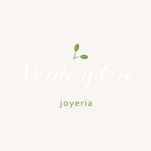 Crea un logo minimalista para un emprendimiento de joyería que utilice una paleta de colores en blanco y verde olivo. El diseño debe incorporar el texto "Verde y Oro" en una tipografía elegante y moderna, con "joyería" en un tamaño más pequeño debajo. Incluye elementos sutiles que representen elegancia y naturaleza.